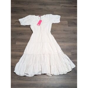 Betsey Johnson Snow White Confetti Tiered Maxi Dress Puff Sleeve V-Neck NWT M